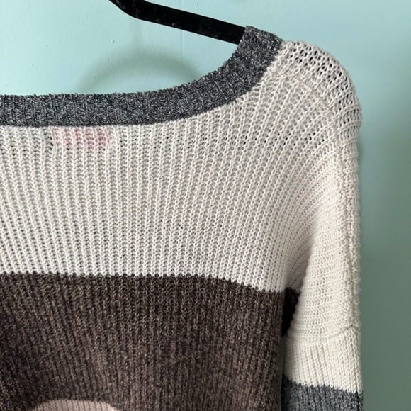 Pink Lily Color Block Striped Knit Sweater - Cream, Brown, and Gray - Picture 7 of 9